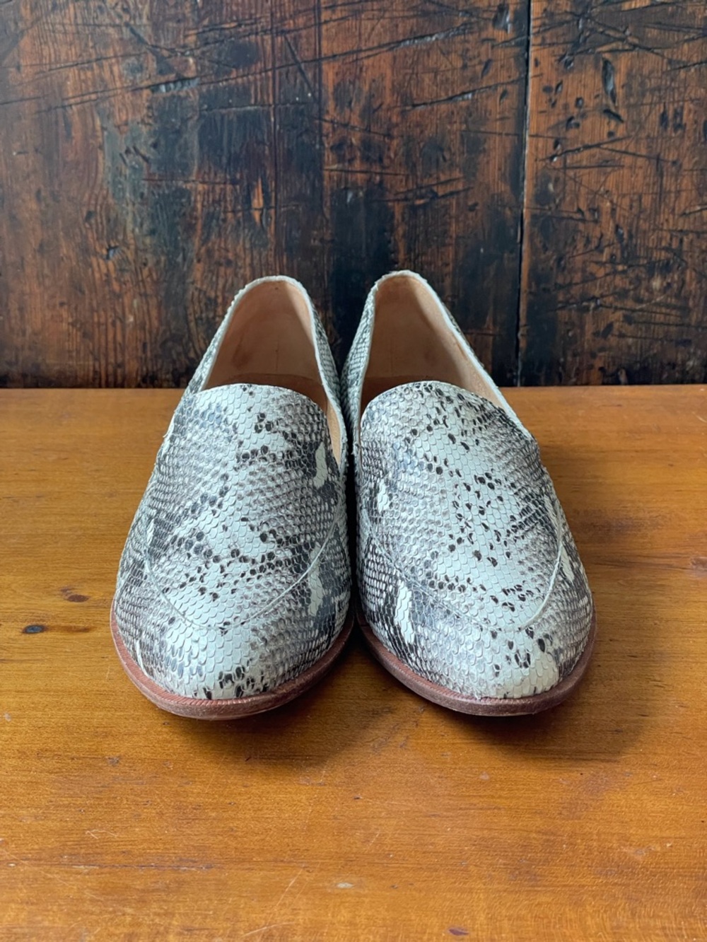 MADEWELL FRANCES LOAFER SNAKESKIN 8.5 SNAKE BLACK WHITE LEATHER MULE SKIMMER - Picture 6 of 11